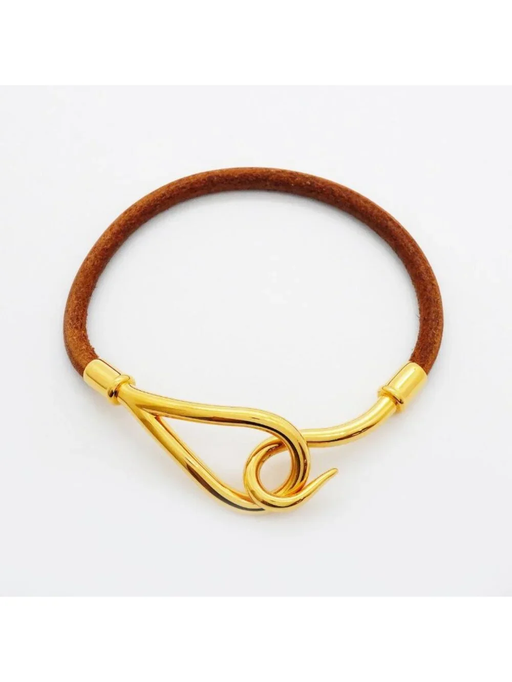 Hermes Bracelet Jumbo Hook Gold Plated Leather Brown
